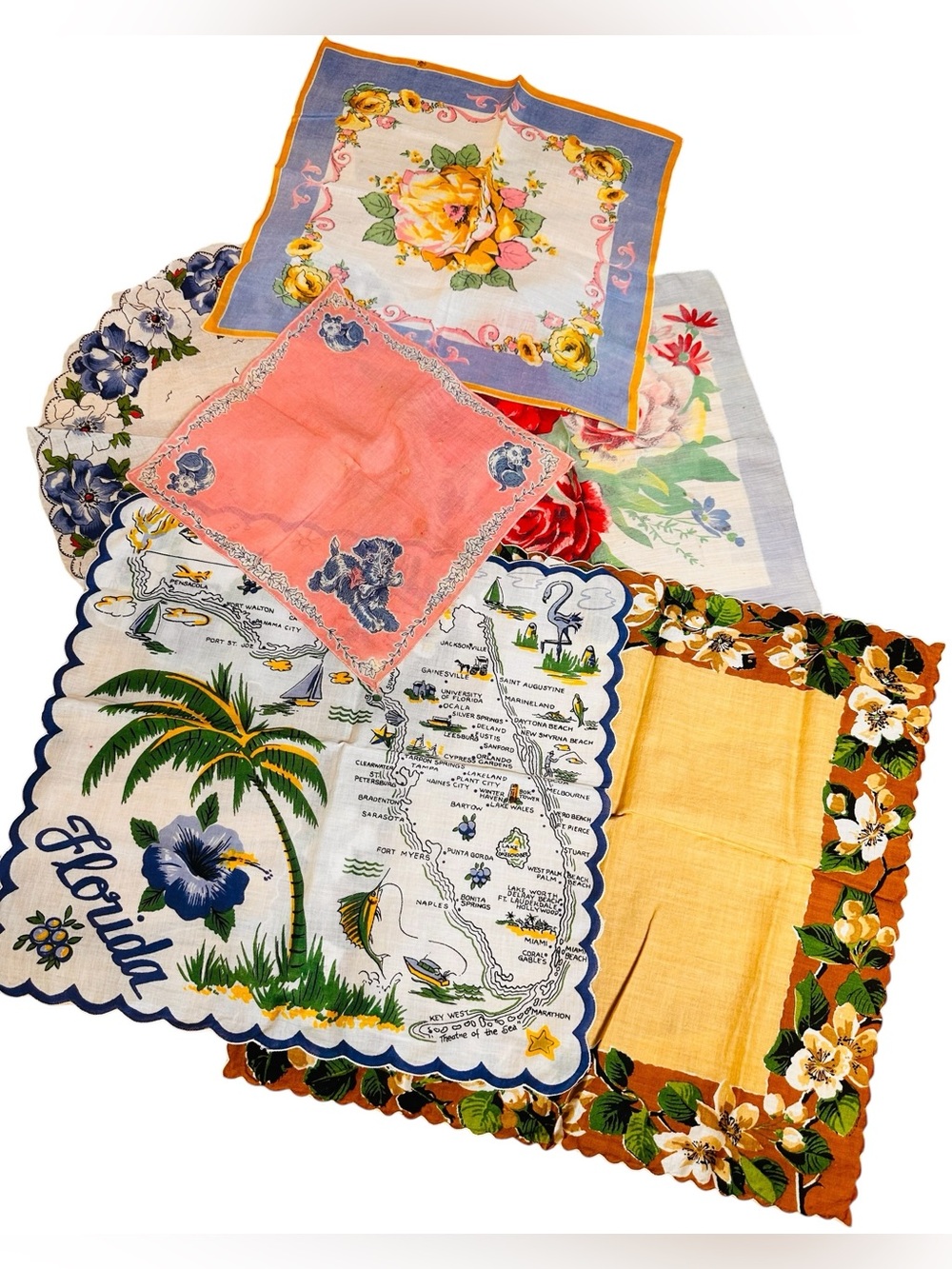 Vintage Floral Ladies Handkerchief Lot of 6 Cotton Hankies Roses Cottage core